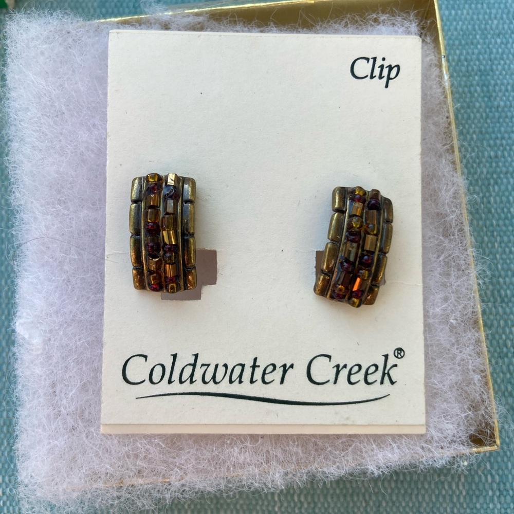 Coldwater Creek Gold and Brown Beaded Clip Earrings